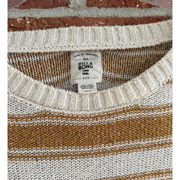 Billabong Striped Knit Sweater Mustard Yellow & Cream Cropped Pullover Medium - Picture 4 of 7
